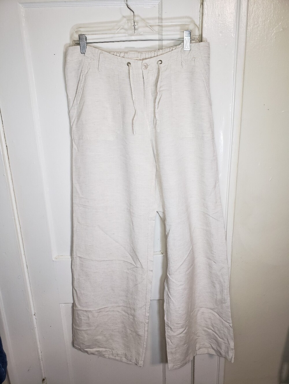 Just Living Beige Linen Blend Wide Leg Pants Womens Size M Medium Drawstring